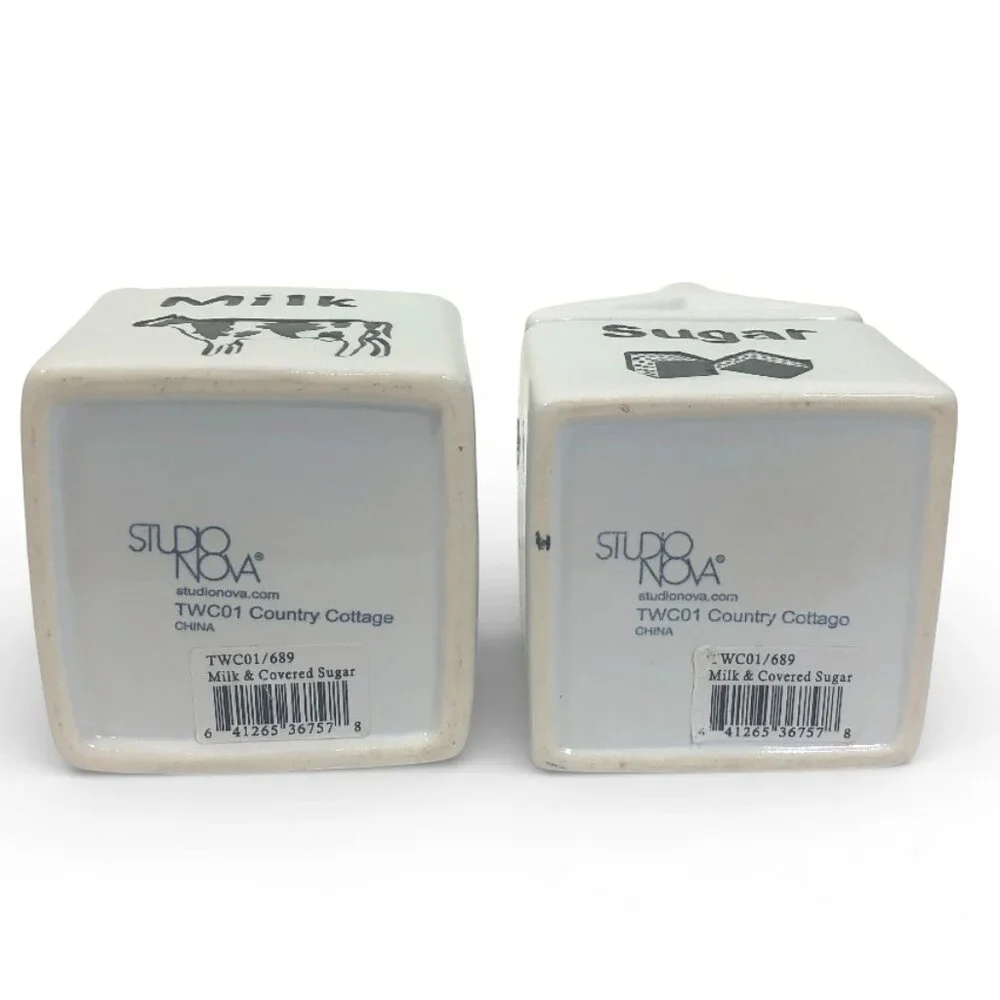 NWT Studio Nova Country Cottage Sugar Creamer & Ceramic Milk Cow & Black Caddy - Picture 2 of 8